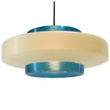 Blue & white Rotaflex pendant lamp design: John & Sylvia Reid iridescent plastic two-tone lampshade 1950s 1960s