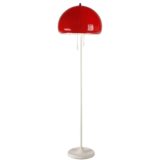 Codialpo red acrylic mushroom floor lamp, white base and rod, 2 E27 sockets, Barcelona Spain, 1970s 1960s MCM