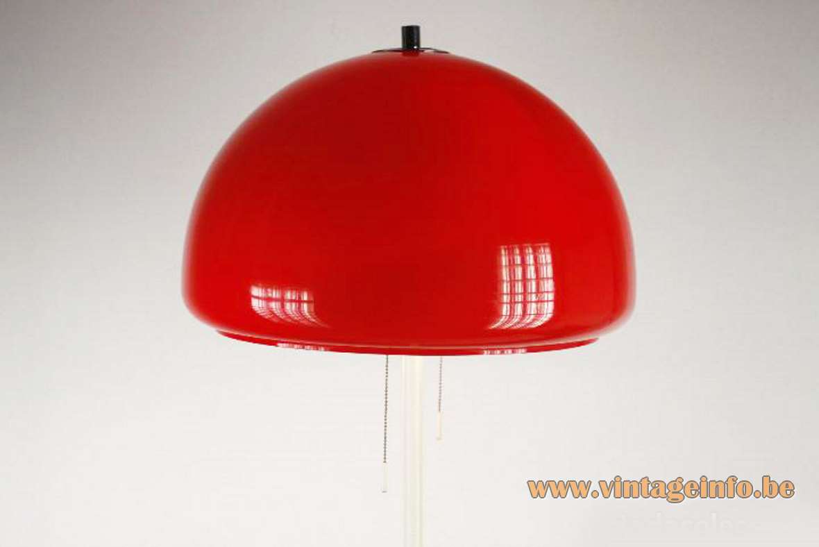  Codialpo red acrylic mushroom floor lamp, white base and rod, 2 E27 sockets, Barcelona Spain, 1970s 1960s MCM