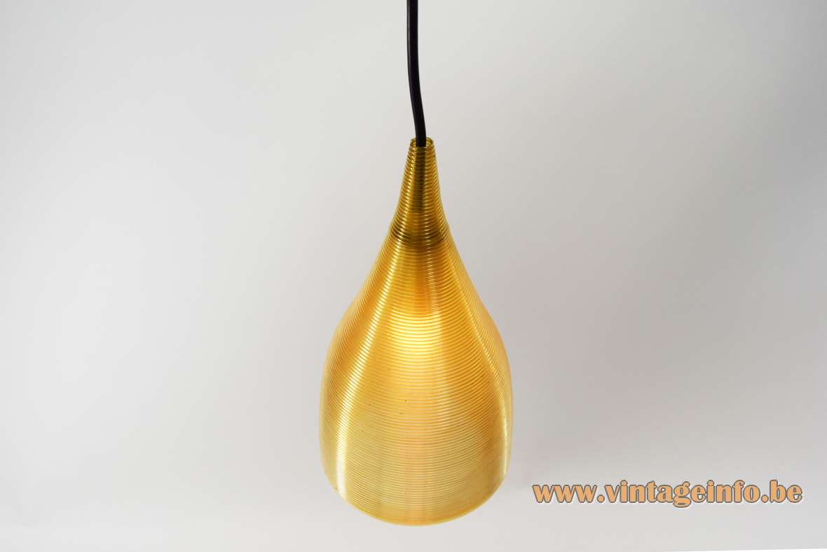 Conical Rotaflex pendant lamp design: John & Sylvia Reid yellow Rhodoid celluloid plastic lampshade 1950s 1960s 