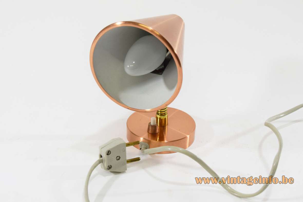 Copper conical wall lamp 1960s 1970s brass gooseneck round wall mount Germany C MCM