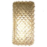 Glashütte Limburg rectangular wall lamp pressed glass diamond shape design aluminium body 1970s 1980s