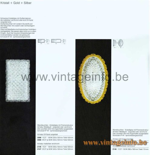 Glashütte Limburg Rectangular Wall Lamp - 1979 Catalogue Picture - Kristall + Gold + Silber