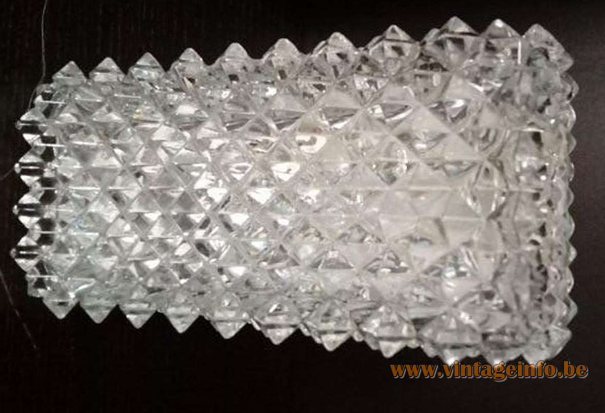 Glashütte Limburg rectangular wall lamp pressed glass diamond shape design aluminium body 1970s 1980s