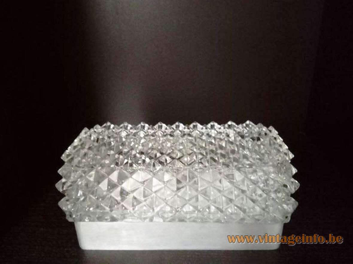 Glashütte Limburg rectangular wall lamp pressed glass diamond shape design aluminium body 1970s 1980s