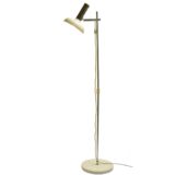 Koch & Lowy floor lamp OMI white round base lampshade chrome rod Solken Leuchten Germany 1960s 1970s