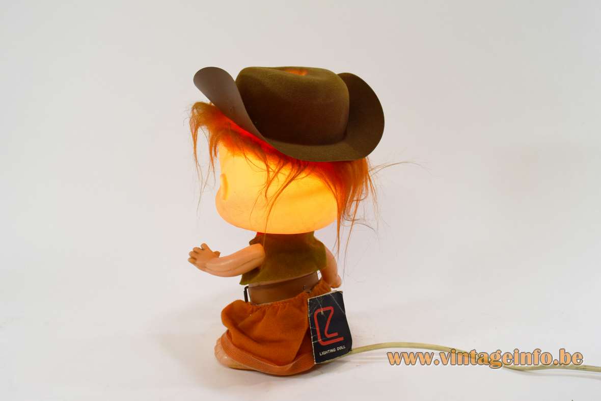 Linea Zero Bobblehead cowboy doll table lamp plastic PVC 1970s 1980s Italy MCM