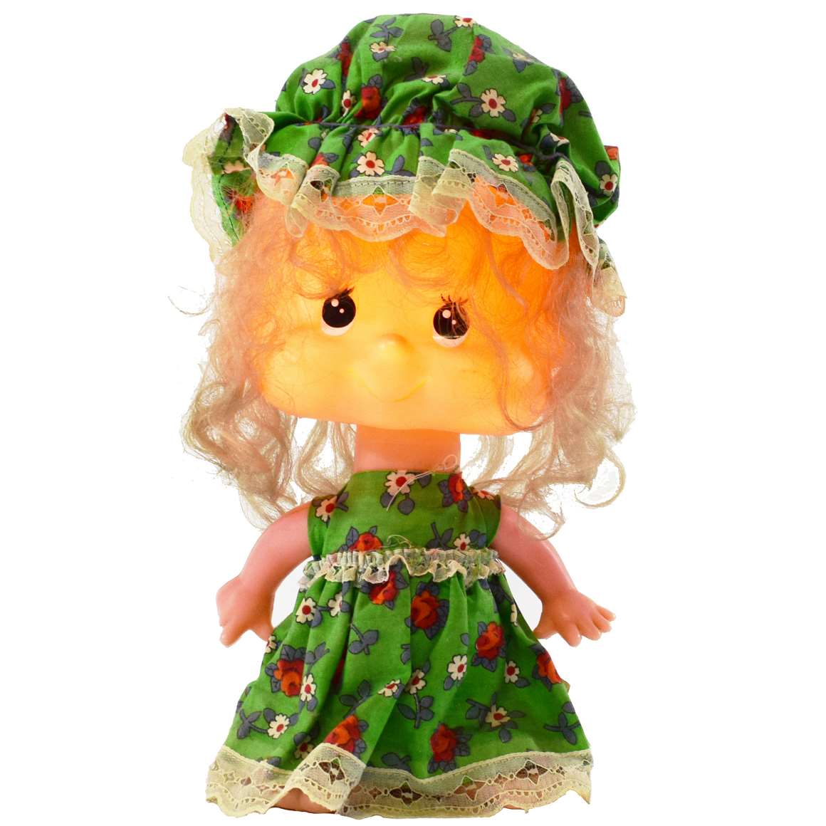 Linea Zero bobblehead rag doll table lamp girl puppet plastic PVC green fabric 1970s 1980s Italy