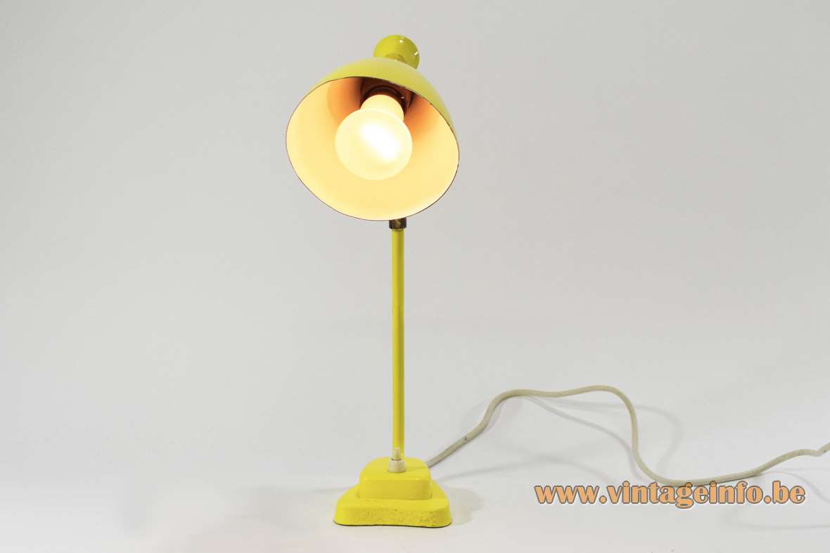 Solbergs Fabrikker 6003 desk lamp yellow diabolo lampshade cast iron base brass gooseneck 1950s 1960s Norway