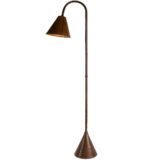 Valenti leather floor lamp brown conical base and lampshade long rod Jacques Adnet 1950s 1960s Spain