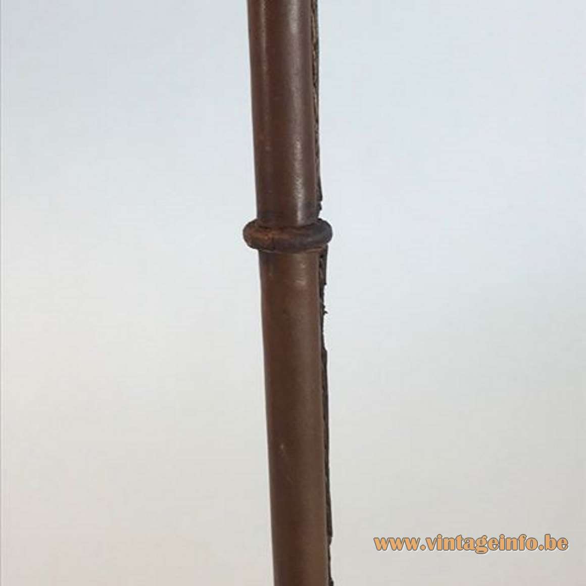 Valenti leather floor lamp brown conical base and lampshade long rod Jacques Adnet 1950s 1960s Spain