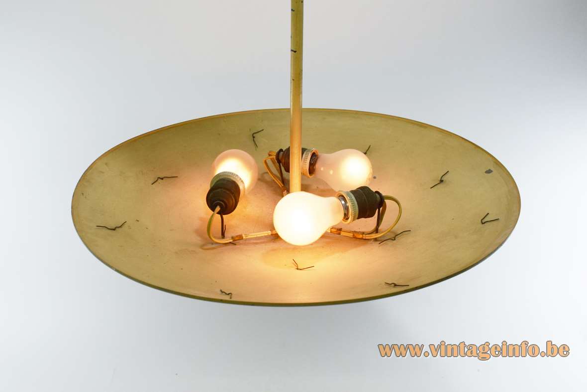 1930s dish stars chandelier ochre curved round lampshade 13 brass five pointed stars pentagram art deco
