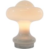 1960s atomic mushroom table lamp white opal glass lampshade round chrome base Massive Belgium 1970s Mazzega