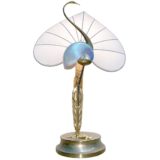 Antonio Pavia crane table lamp brass bird silk lampshade nautilus shell design: Studio Antonio Pavia 1970s