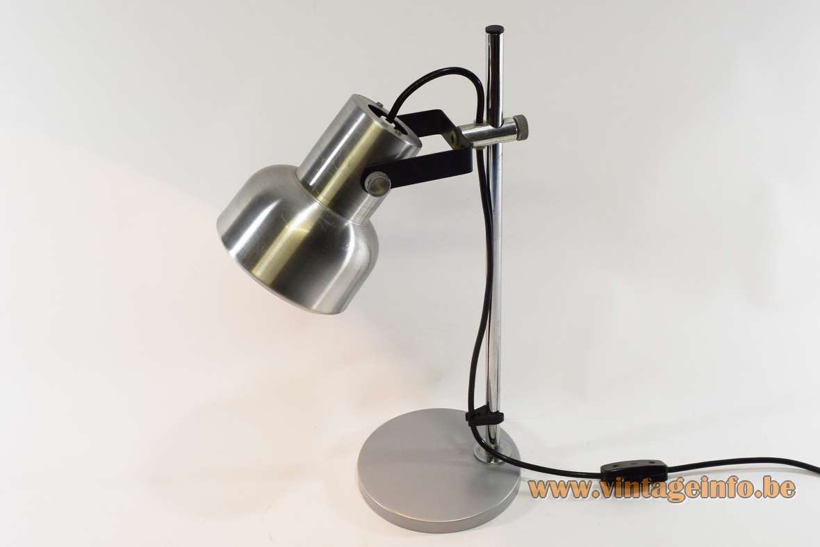 ANVIA aluminium desk lamp round metal base & lampshade chrome rod 1960s 1970s The Netherlands E27 socket 
