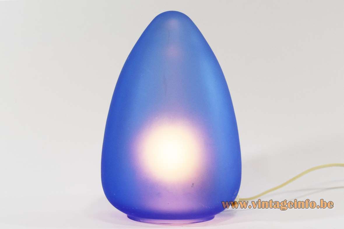Blue egg bedside table lamp frosted oval translucent glass Massive Belgium 1980s 1990s E14 Bakelite socket