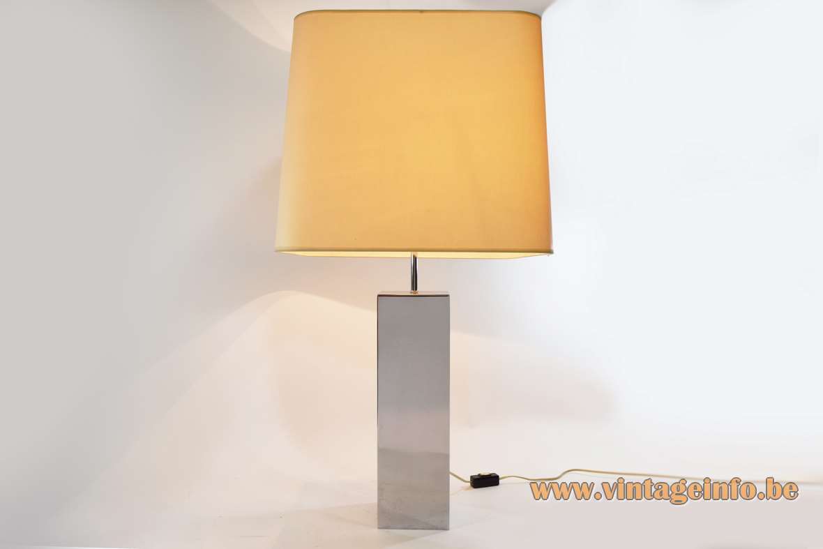 Chrome rectangular table lamp geometric rectangular beam square fabric lampshade Belgo Chrom 1970s 1980s Belgium