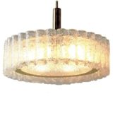 DORIA Mid-Century glass tubes chandelier 32 tubes big disc brass ring 1960s 1970s Germany
