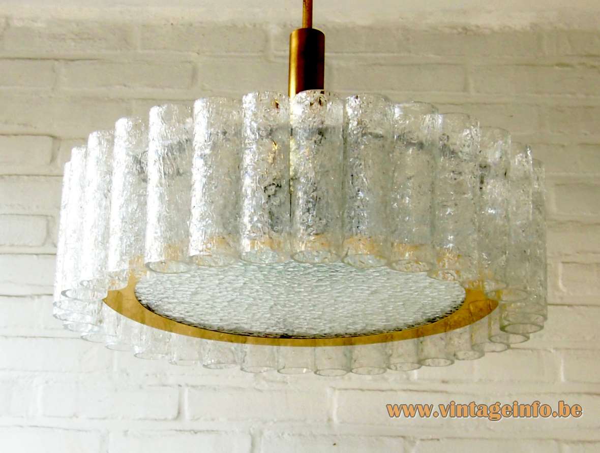 DORIA Mid-Century glass tubes chandelier 32 tubes big disc brass ring 1960s 1970s Germany