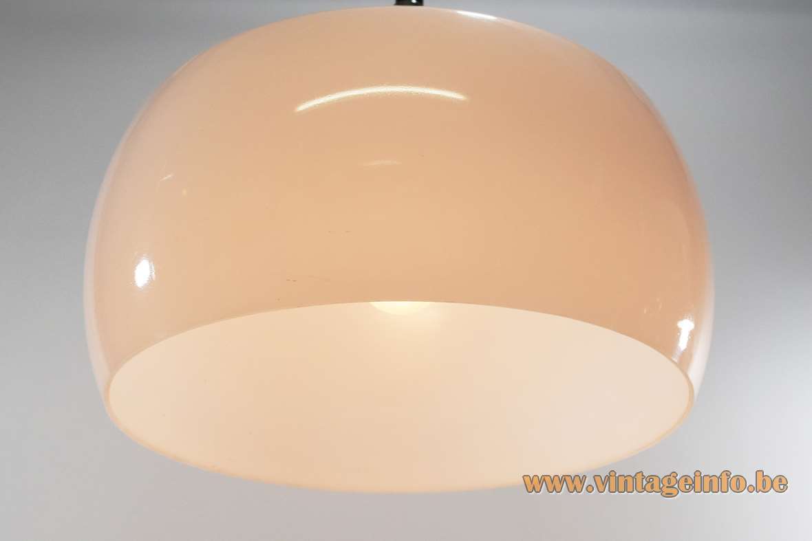 Harvey Guzzini rise & fall pendant lamp design: Luigi Massoni white acrylic lampshade chrome lid 1960s 1970s