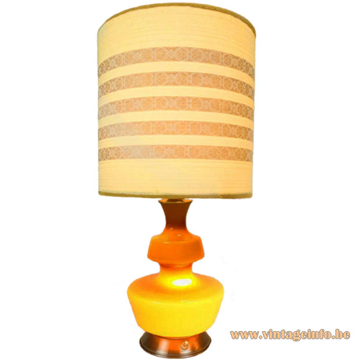 Holmegaard table lamp aluminium base yellow-ochre glass round striped fabric lampshade 1960s 1970s Massive Belgium 