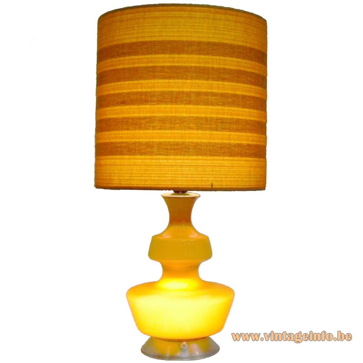 Holmegaard table lamp aluminium base yellow-ochre glass round striped fabric lampshade 1960s 1970s Massive Belgium 