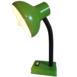 Pfäffle 1970s desk lamp rectangular green metal base black plastic tube gooseneck round green lampshade Germany