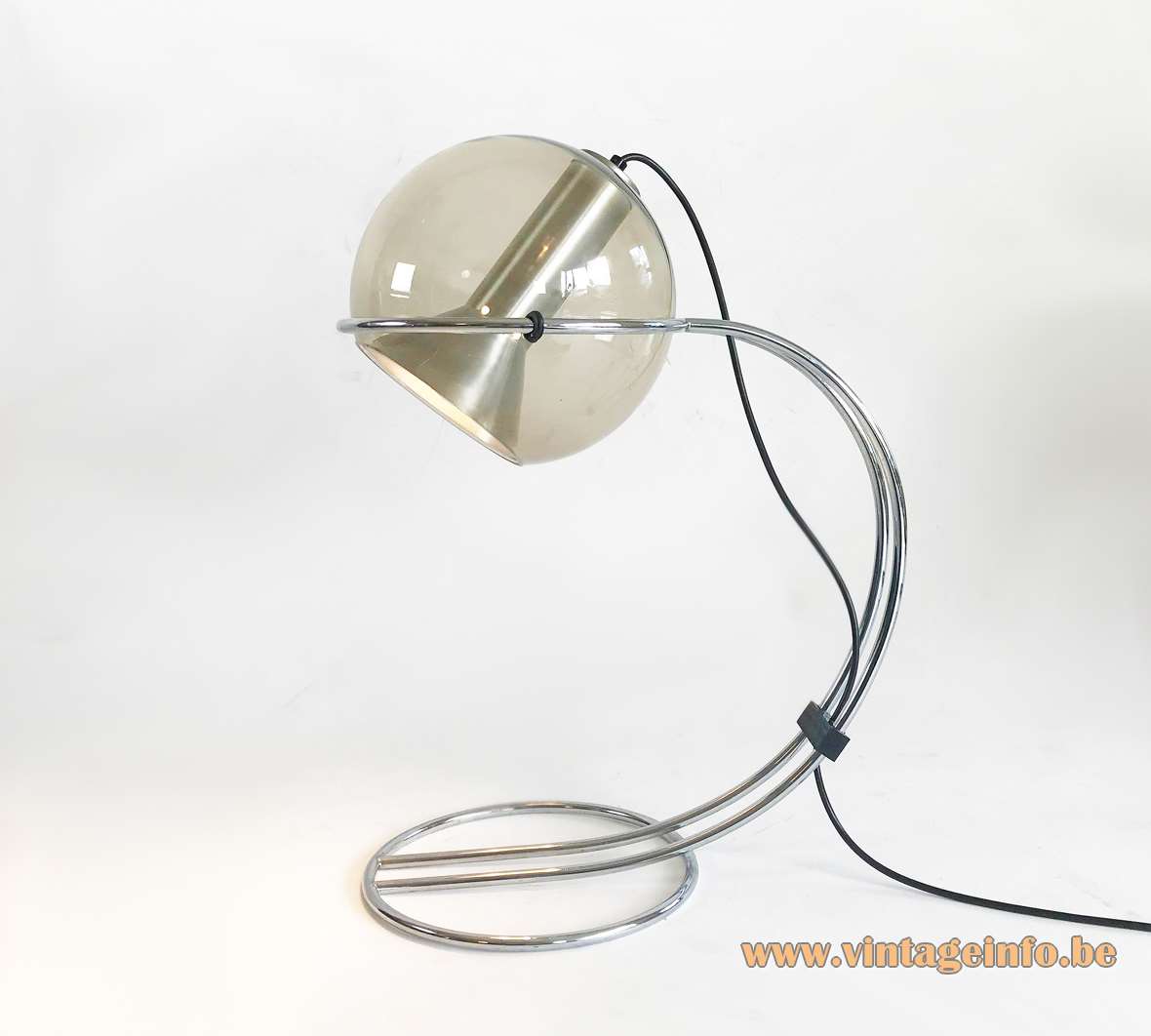Raak Tropic table lamp 1970s design Frank Ligtelijn smoked glass globe curved chrome double wire rod