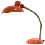 SIS Bauhaus desk lamp pink-red round lampshade curved base chrome gooseneck 1960s Germany Christian Dell