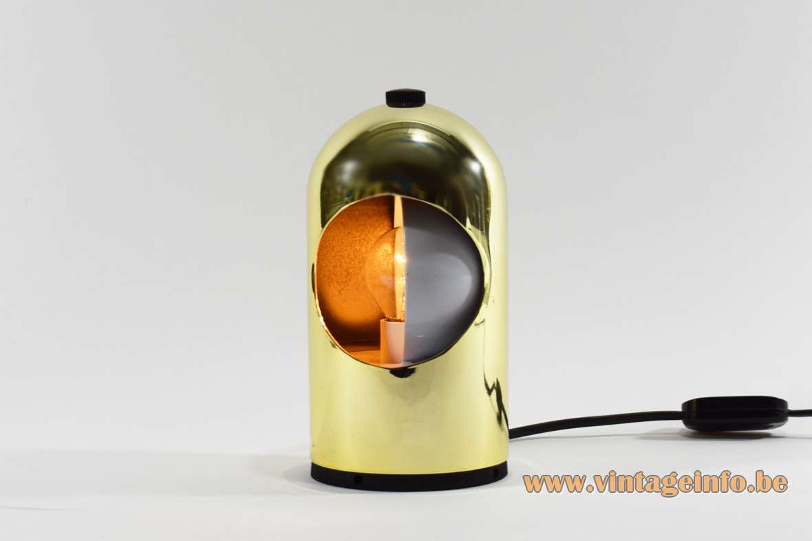 Selene eclipse table lamp gold metal lampshade Lightolier ABM Italy E14 socket 1960s 1970s Alfredo Bianchi