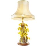 Zaccagnini Arum table lamp silver & gold painted ceramic flowers fabric lampshade Florence Italy Porcellane San Marco
