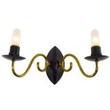 1950s candle wall lamp curved brass rods black painted metal 2 E27 sockets 1960s MCM