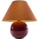1970s ceramic globe table lamp aubergine eggplant coloured round ball conical fabric lampshade Massive Belgium 1960s