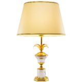 1980s palm leaves table lamp brass base chrome urn reeds conical fabric lampshade Massive Belgium 1970s