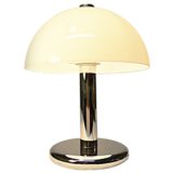 Acrylic & chrome mushroom table lamp round base & rod white plastic lampshade Massive Belgium 1970s 1980s