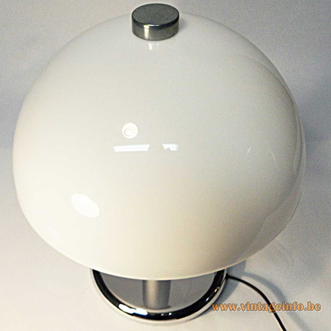 Acrylic & chrome mushroom table lamp round base & rod white plastic lampshade Massive Belgium 1970s 1980s