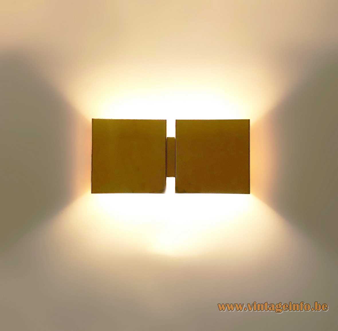 Christophe Gevers brass cubistic wall lamps 1970s Light OLight E14 sockets MCM Belgium