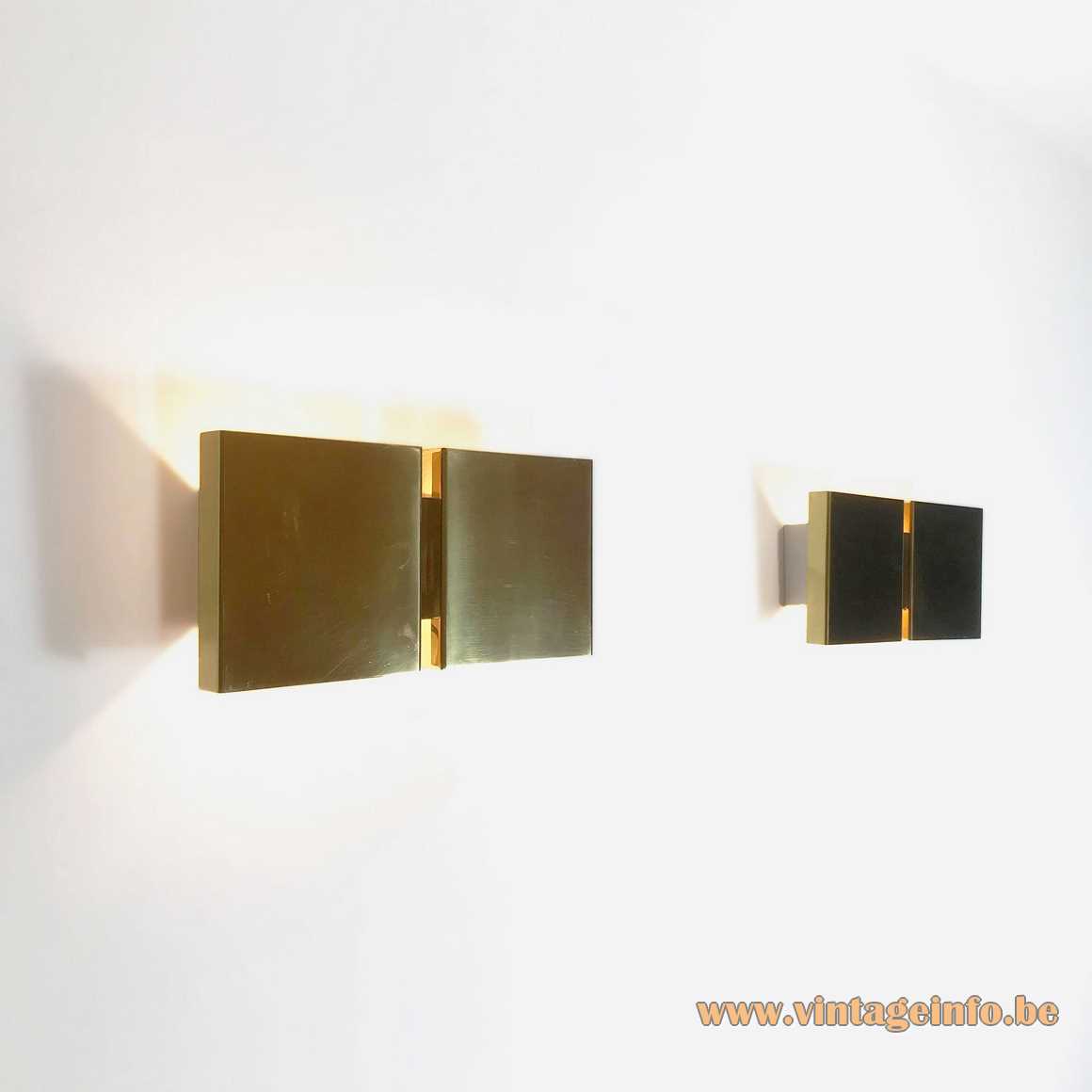 Christophe Gevers brass cubistic wall lamps 1970s Light OLight E14 sockets MCM Belgium