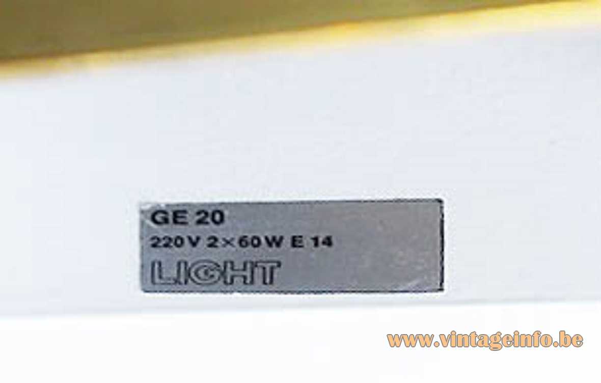Christophe Gevers brass cubistic wall lamps 1970s Light OLight E14 sockets MCM Belgium - label