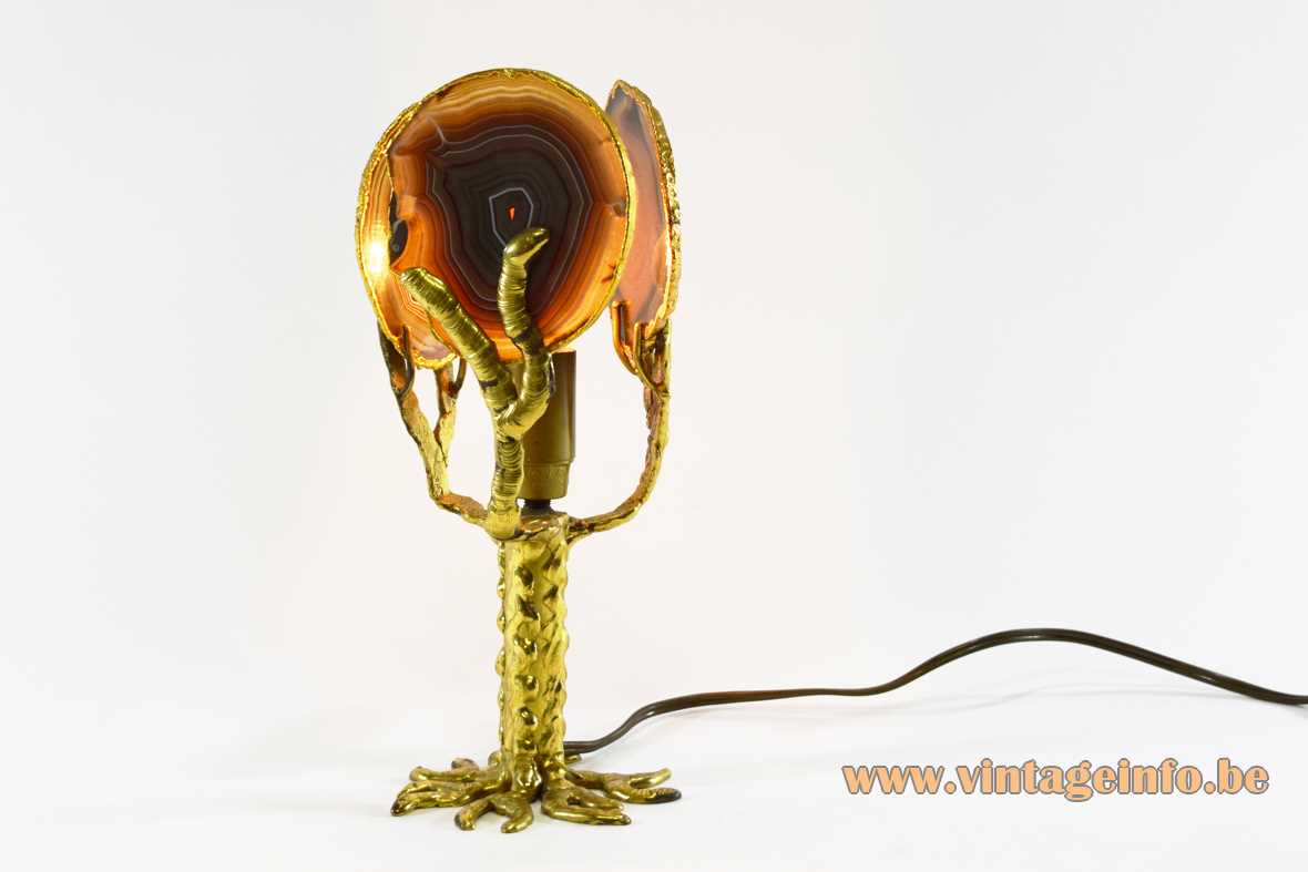Henri Fernandez agate table lamp gilded brass tree roots rod 3 brown discs 1970s 1980s France