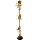 L'Originale ducks floor lamp round black marble base brass birds & bulrush reed 1970s 1980s Italy halogen