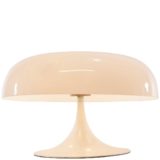Nesso style table lamp round white curved metal base mushroom acrylic lampshade 1990s 2000s E14 sockets