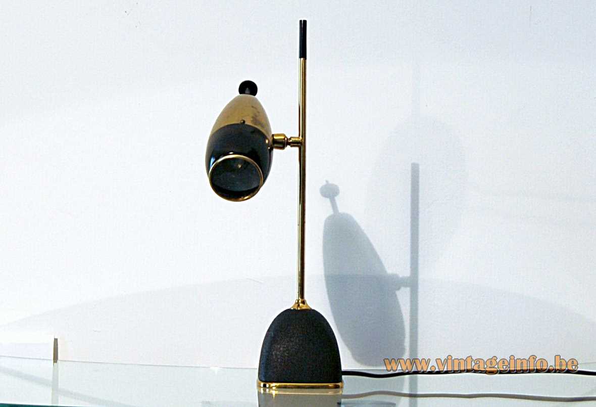 Oscar Torlasco table lamp 577 square base brass rod optic lens lampshade Lumi Italy 1950s 1960s 