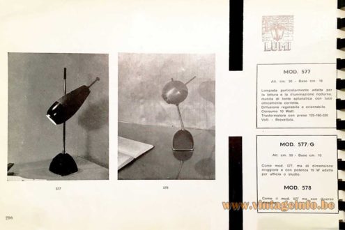 Oscar Torlasco Table Lamp 577 and 578 - Catalogue Picture