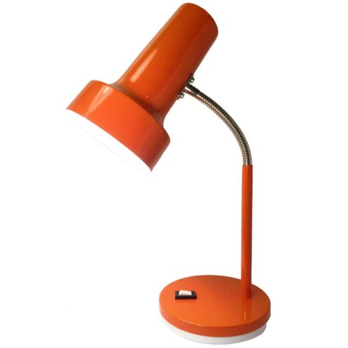 Pfäffle Leuchten desk lamp red-orange round base & rod chrome gooseneck tubular conical lampshade 1970s Germany