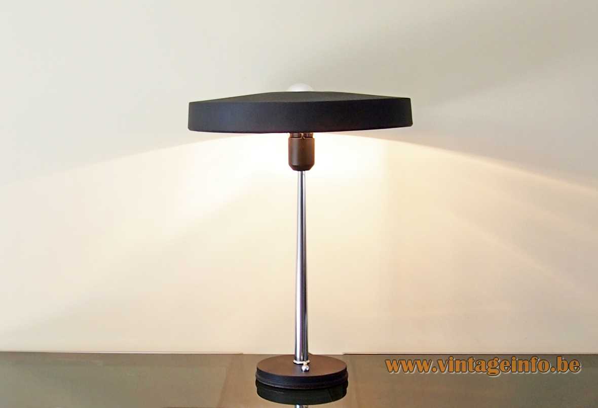 Philips Timor 69 desk lamp design: Louis Kalff aluminium mushroom UFO lampshade chrome rod 1970s 1980s