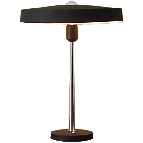 Philips Timor 69 desk lamp design: Louis Kalff aluminium mushroom UFO lampshade chrome rod 1970s 1980s