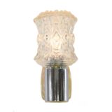 Targetti Sankey wall lamp chrome tube plastic mount pressed embossed glass lampshade E14 socket 1970s Italy