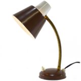 1960s Hala brass gooseneck desk lamp round base conical lampshade E14 light socket MCM Hala Zeist 1970s