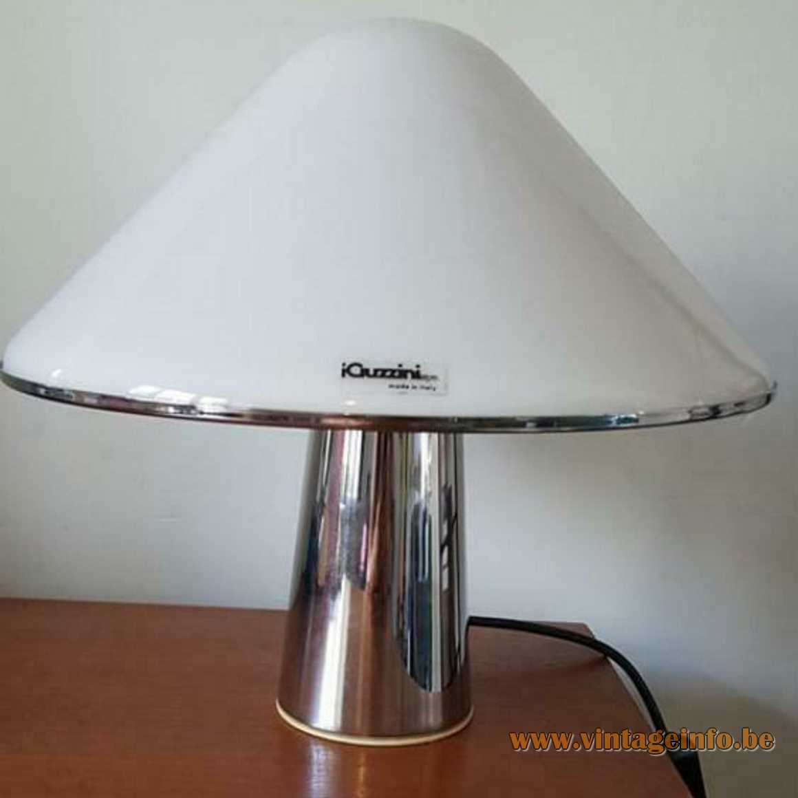 Harvey Guzzini Elpis table lamp round chrome base conical acrylic mushroom lampshade 1960s 1970s iGuzzini Italy